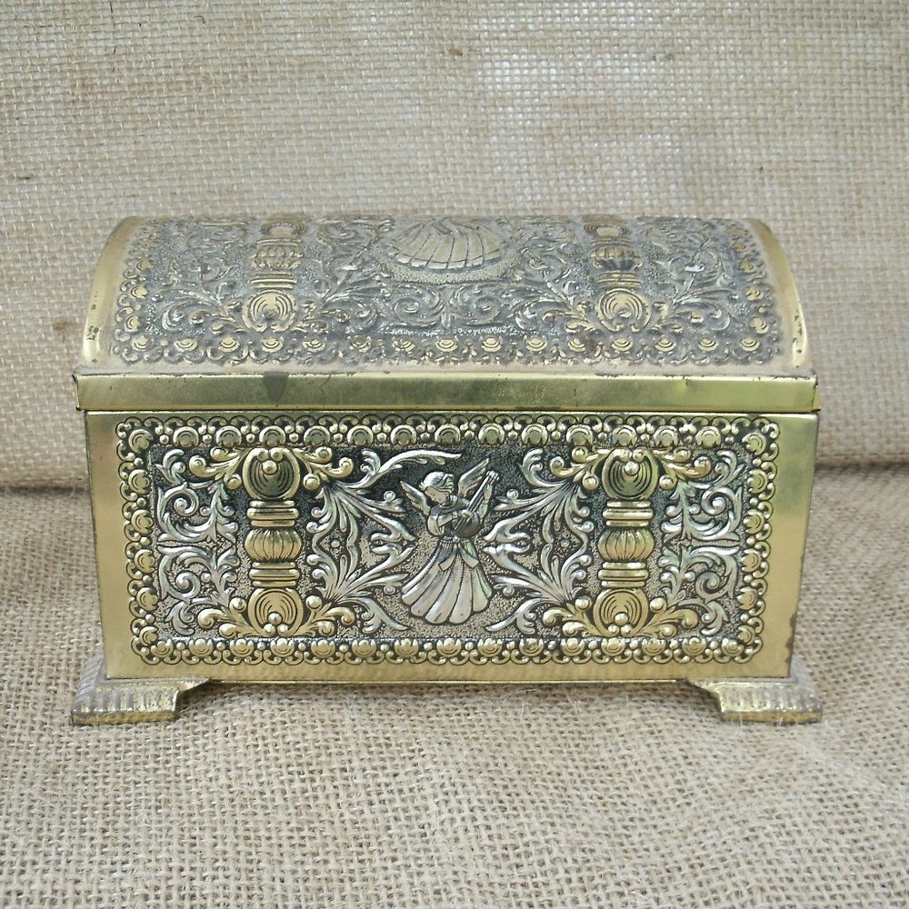 Vintage Hinged Metal Angel Design Box